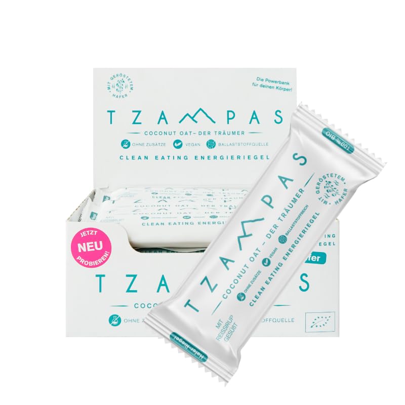 TZAMPAS Clean Eating Energieriegel Coconut Oat - Der Träumer (16 x 40g). Mit Kokos und Schokolade. Bio, Vegan, ohne Zusatzstoffe.