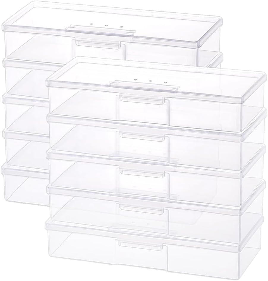 10 Pcs Clear Plastic Storage Box with Hinged Lid, 7.5x3x1.4 inch Clear Plastic Beads Storage Containers, Empty Storage Containers Box for Art and Craft Supplies