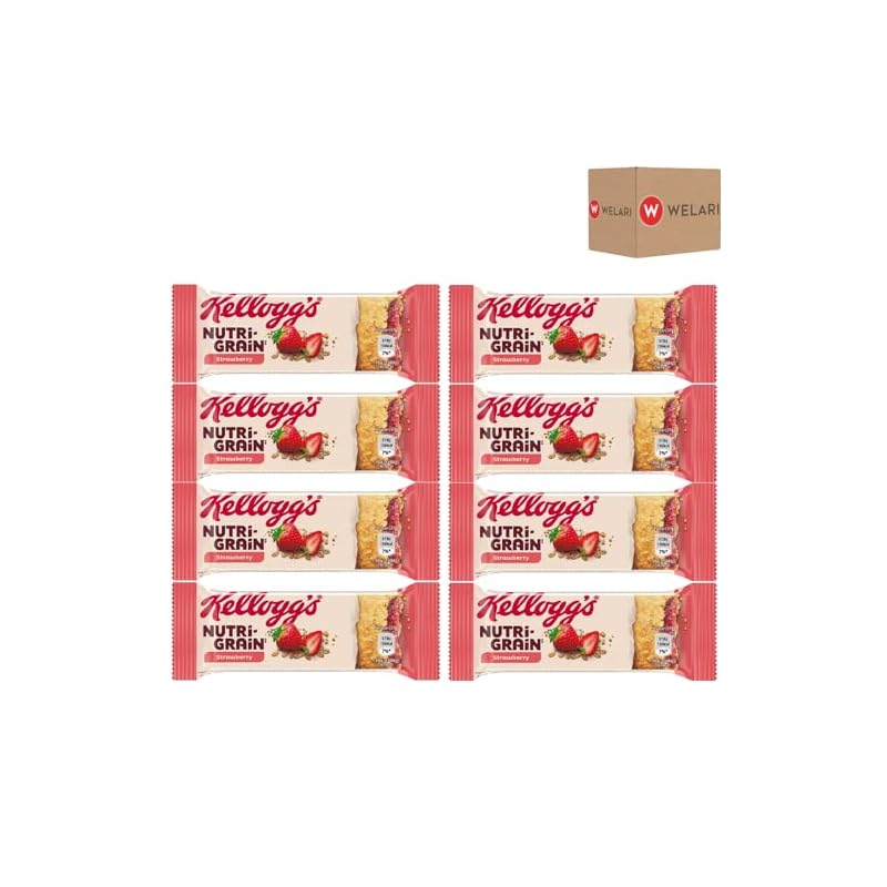 Kelloggs Nutrigrain 37g Bar Strawberry Filling Pack of 8 Vegetarian Cereal Wholegrain Wheat Oat Baked Breakfast Snack Vitamin B Minerals with Welari Thank You Card | (8pack) (296g) - Image 5