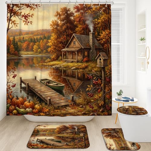 Ensemble rideau de douche orange rustique en polyester imperméable avec tapis 183x183 cm - 3