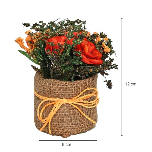 Image of Cortina Cylindrical Tea Red Rose Planter for Home Decor & Dining Table - Nordic Modern Boho Style Plastic Pot with Cloth Cover, Aesthetic Office Decor, 12 x 8 cm, Brown, 1 Pc