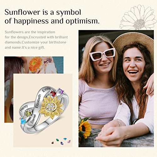 Sunflower Ring for Women-You Are My Sunshine Sunflower Ring with Birthstone Custom Promise Ring for Her Mother Girlfriend Wife4