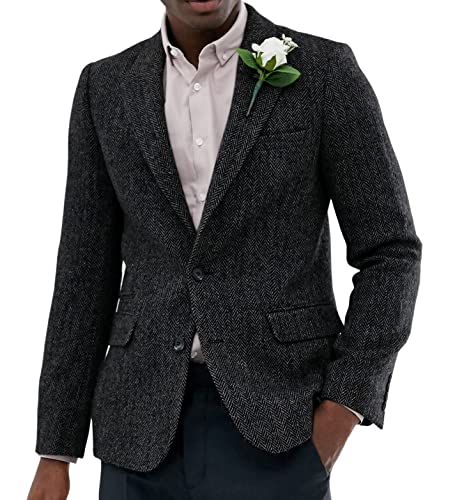 Casual Men's Suit Jacket Wool Herringbone Slim Fit Prom Tuxedos Blazer Wedding Groomsmen