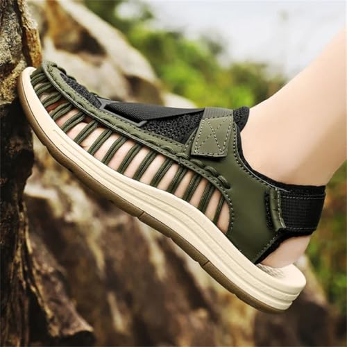 Men’S Weaving Design Air Mesh Beach Sandals Breathable Casual Flat Gladiator Style Outdoor Shoes With Hook Loop Closure2