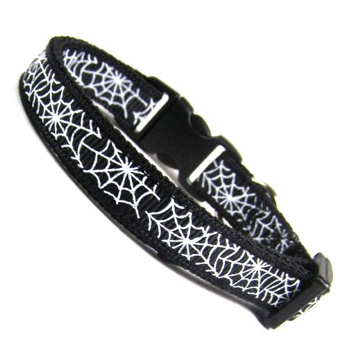 Black Spiders Web Cat Safety Collar with Bell Halloween Cat Collar