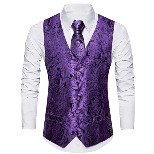 Image of Barry.Wang Men's Suit Vest Formal /Leisure Paisley Jacquard Silk Tie Pocket Square Waistcoat Set Wedding 5PCS
