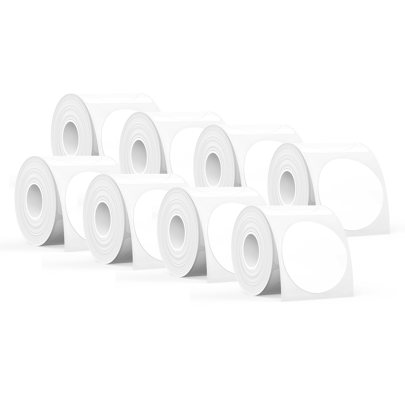 SUPVAN T50M Serie Nastro Etichettatrice, Tondo Φ 50 mm, 8 Rotoli, Bianco | 140 Etichette/Rotolo, Laminato Anti-olio, Impermeabile, Adesivo Forte, Rilevamento Auto, per Imprese, Casa, Scuola