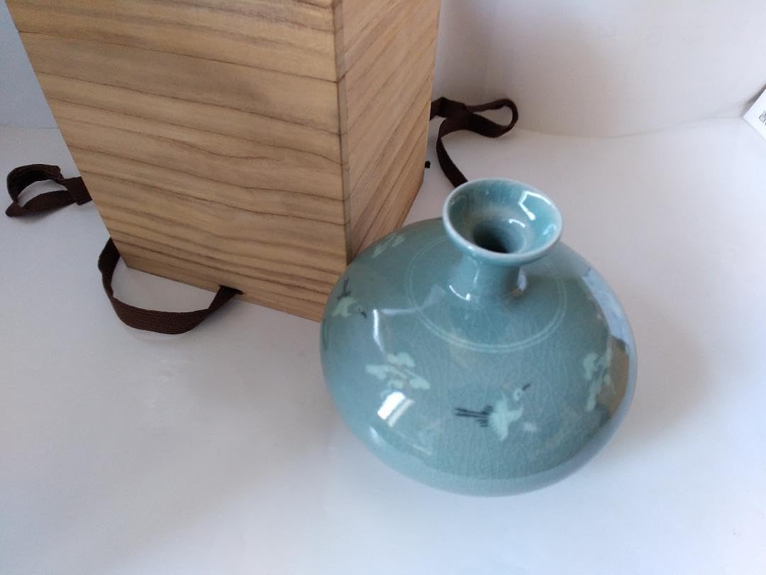 高麗磁器青磁花瓶鶴雲文