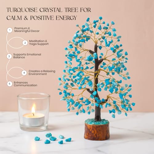 Image of Crocon Turquoise Crystal Tree of Life for Unique Gifts for Mom, Dad, Home | Office Decor, Handmade Gemstone Healing Crystals Tree for Positivity, Money & Good Luck, Birthday Gifts for Women, Men