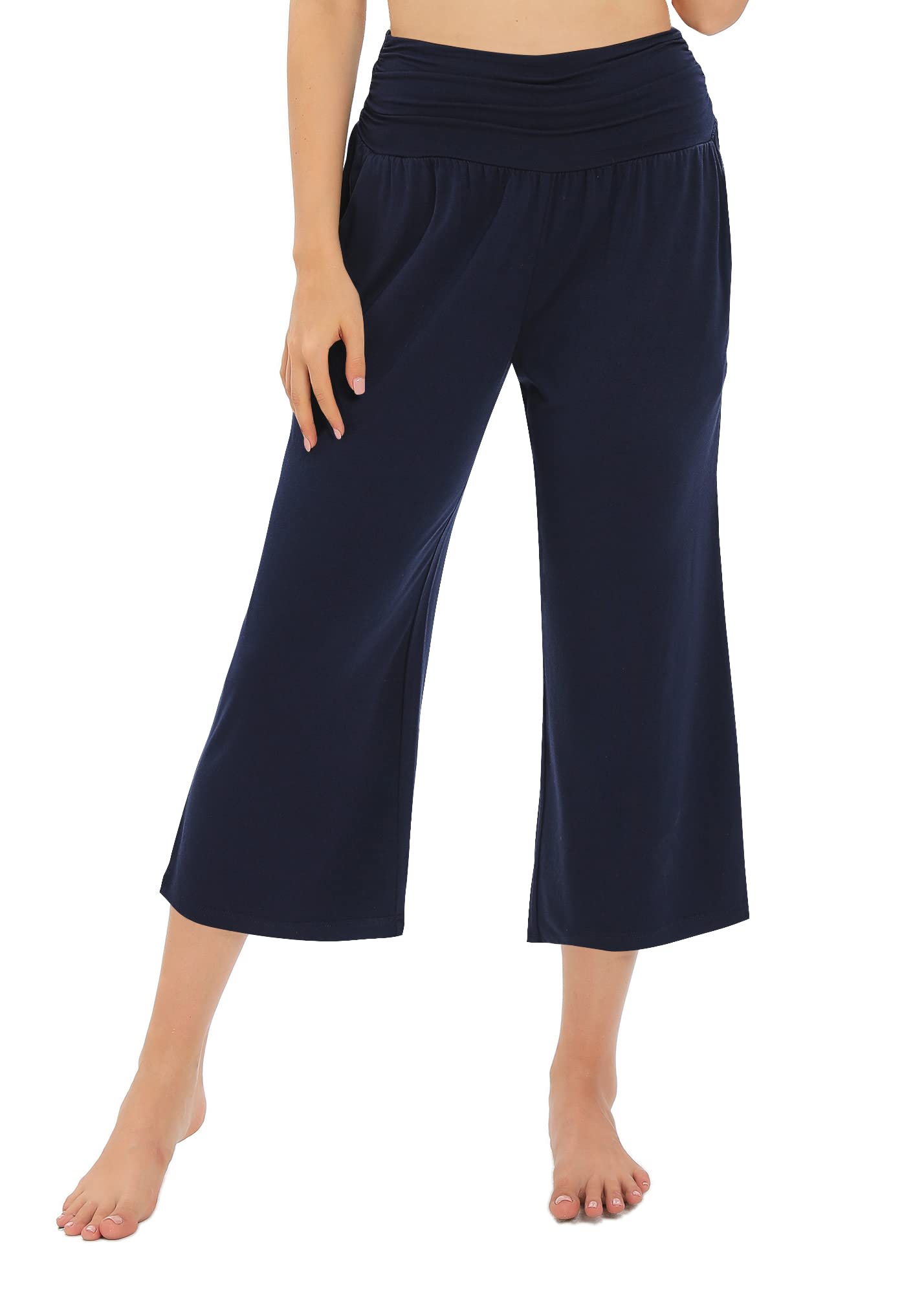 Urban CoCo Women's Comfy Yoga Capri Pants Casual Wide Leg Sweatpants High Waist Stretch Cropped Pants