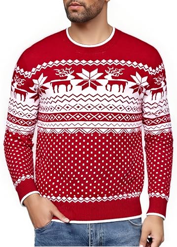 Jahetuul Herren Weihnachtspulli Rentiermotiv Weicher Winterpullover...