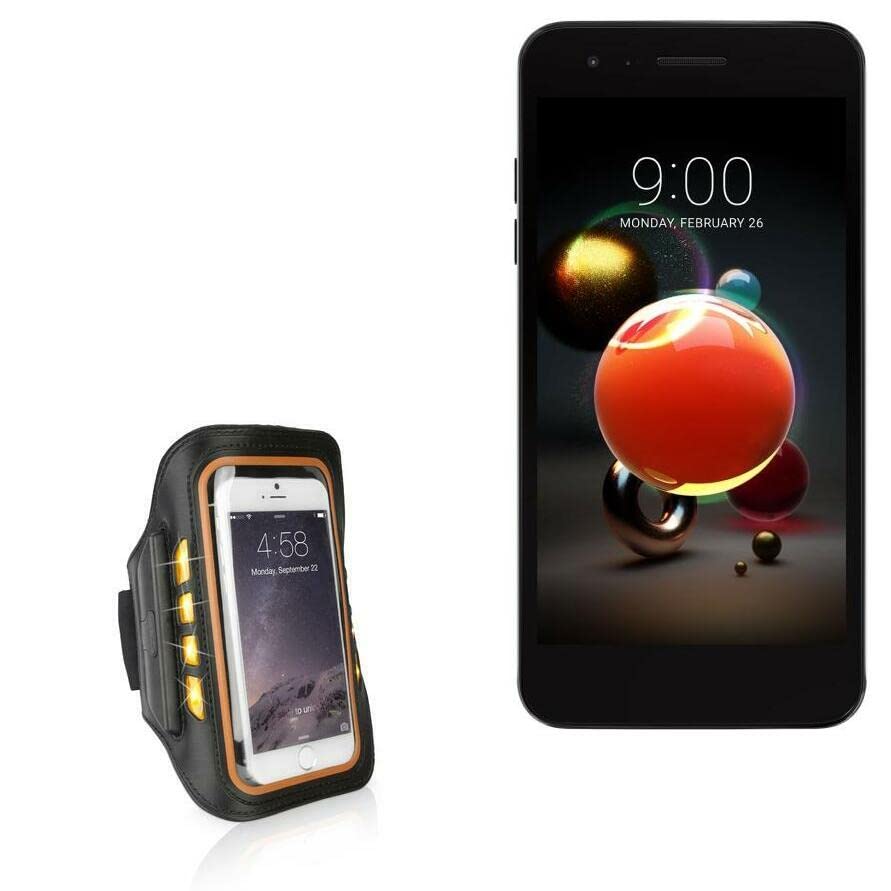 BoxWave Case for LG K8 (2018) (Case JogBrite Sports Armband, High Visibility Safety Light LED Runners Armband for LG K8 (2018) - Bold Orange