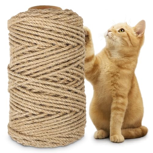 Druuzyl Corda Tiragraffi per Gatti in Juta Naturale 100m x 6mm Corda di Sisal per Gatti, Refil per Tiragraffi Fai da Te per Arrampicata per Casa e Giardino Decorazioni