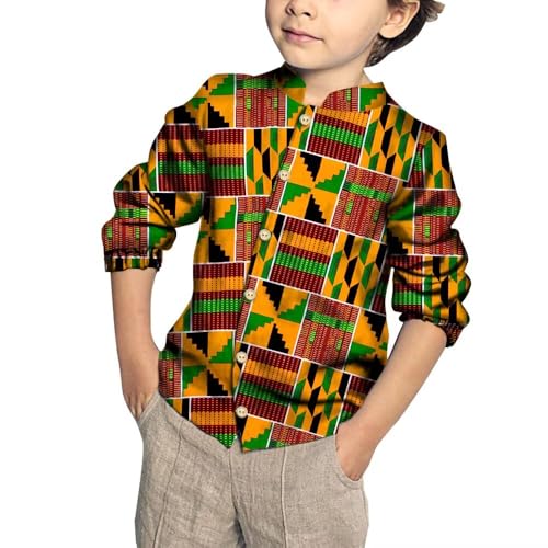 XIAOHUAGUA Little Boys Long Sleeves Tops African Teen Kids Girl Sports Wax Print Coat Shirt