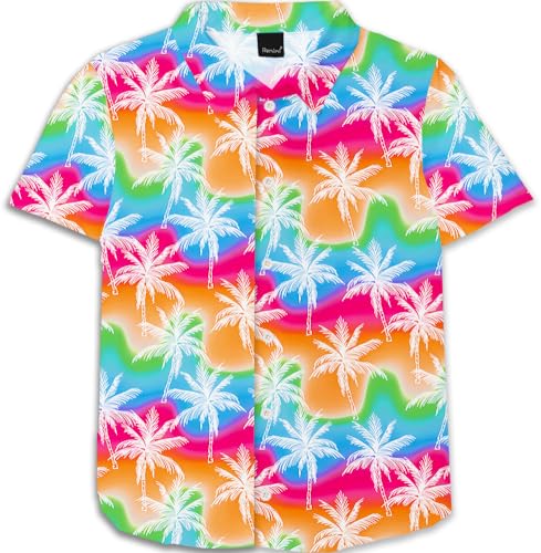Image of Remimi Unisex Kids 4th of July Button Up Shirt Boys American Flag Print Hawaiian Beach Short Sleeve Tops 5-14 Years