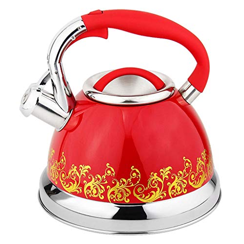 Edelstahl-Wasserkocher mit Klappgriff Leichtes Pfeif-Teatop mit traditionellem/Retro-Auslauf für Kochfeld oder Kochfeld, 3 l, lila