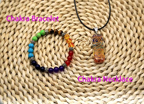 Hedqfm 7 Chakra Necklace Bracelet Orgone Energy Protection And Spiritual Healing Pendant Necklaces Bracelets Set For Women Men #TOP3