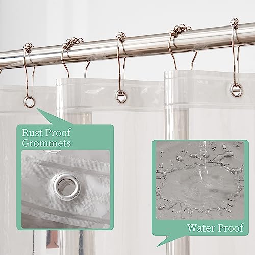 Image of Mrs Awesome Clear Black Shower Curtain Liner with 3 Magnets, 72x72 Premium Flexible Sturdy Plastic Shower Curtain for Bathroom Lightweight & Waterproof, Clear Black