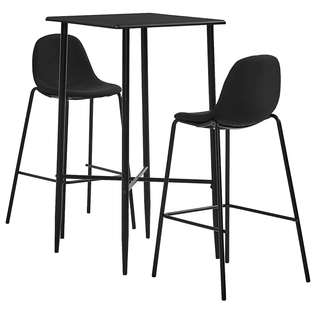 Ensemble de bar 3 pièces en tissu noir avec structure en acier revêtu par pulvérisation, plateau de table en MDF 60 x 60 x 111 cm, 2 chaises de bar avec assise ergonomique, peu encombrant