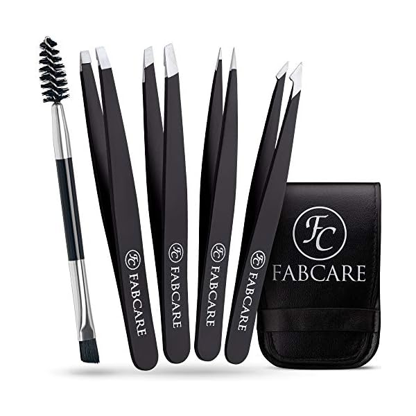FABCARE Augenbrauen Pinzetten Set mit Etui und Augenbrauenbürste (5-teilig) - Verbesserte Spitze - Pinzette Augenbrauen…