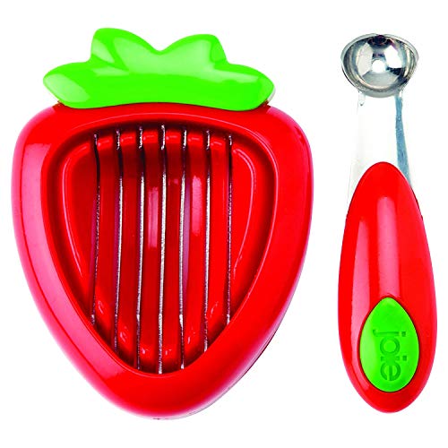 Joie Strawberry Huller and Slicer, Berry Preparation Set, Baking Tools, Red