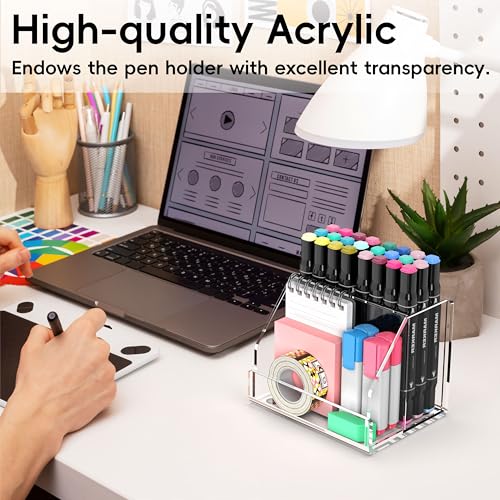 Lumanman Pen Holder, Clear Pen And Pencil Holder for Desk, Acrylic Desk Organizer with 3 Compartments for Desk Accessories, Pencil Organizer for Home, Office and School, 5.1