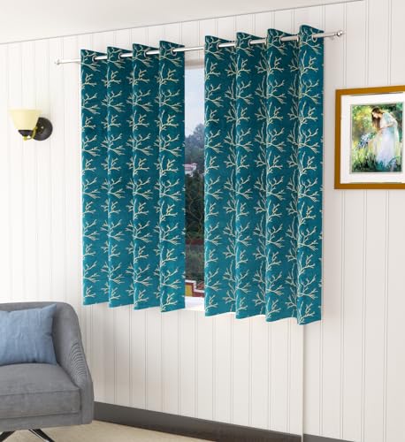 Image of Homefab India Velvet Curtains Room Darkening - Window 5 feet, Pack of 2 Panels, Aqua Blue