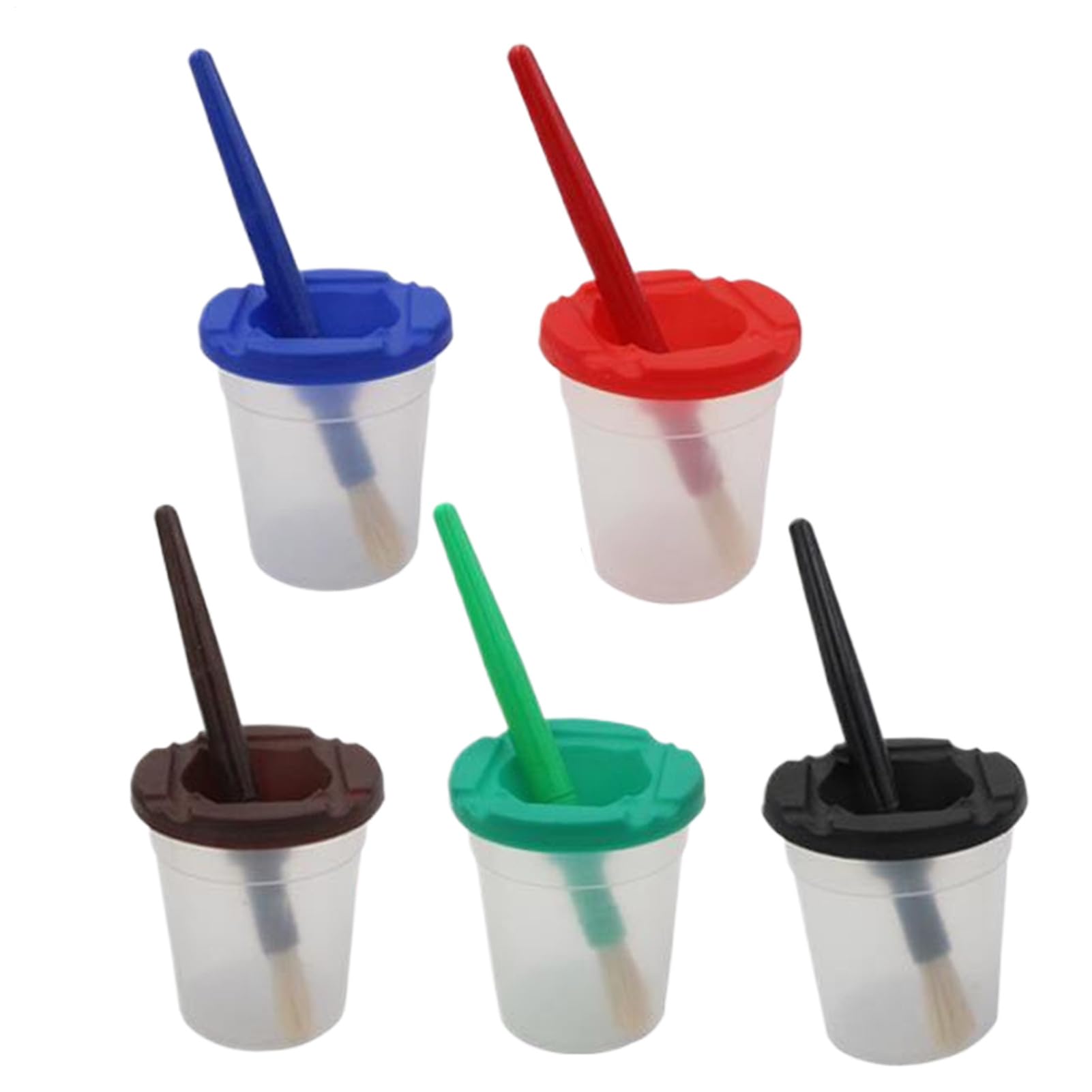 Spill-Proof Paint Cups with Brushes, Washable Reusable Airtight Lids Paint Brush Cleaner Cup, Art Supplies Painting Water Cups, for Kids