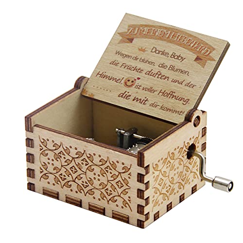 WAITER TREE Boîte à musique en bois avec inscription en allemand « zu meinem Lieben Kind » pour maman à fille, design antique sculpté avec manivelle - Cadeau pour maman, fille, famille, amis Cover
