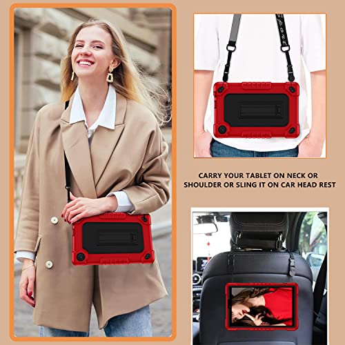 Doemoil For Tcl Tab 8 Wifi 9132X/For Tcl Tab 8 Le 9137W Tablet Case Soft Silicone Rubber Had Back Shell Kids Friendly Built In Stand Shoulder Strap For Tcl Tab 8 Wifi/Tcl Tab 8 Le (Red+Black) #TOP2