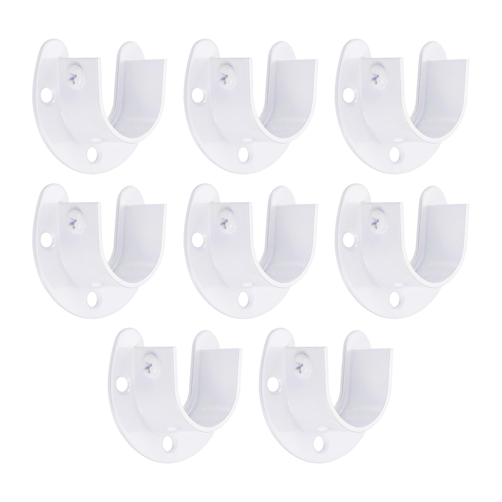 sourcing map Stainless Steel Closet Rod Bracket, 1 Inch Dia Wardrobe Bracket U-Shaped Rod Socket Flange for Wardrobe Curtain Shower, White 8 Pack