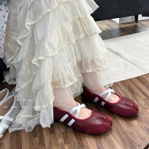 Tabi Ballet Flats Shoes for Women Dressy Casual Split Toe Wide Width Mary Jane Comfortable Leather Loafers3