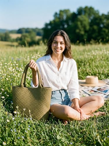 Image of BAGOK Woven Tote Bag for Women, Handwoven Vegan Leather Shoulder Bag with Clutch, Large Tote for Work, Travel & Beach