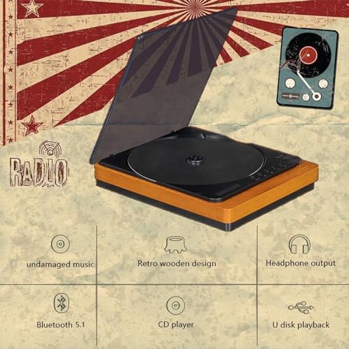Lettore CD portatile con Bluetooth 5.0, riproduzione senza perdite USB, display LCD, telecomando, uscita ottica per l'intrattenimento domestico e stile vintage