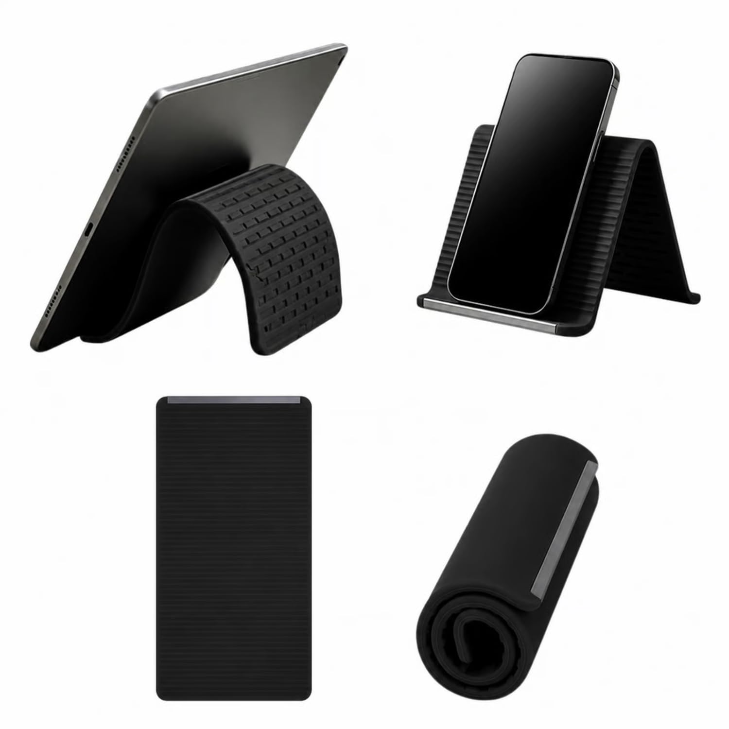 Foldable Silicone Phone Stand with Aluminum Core | Flexible Adjustable Mobile & Tablet Holder | Non-Slip Portable Desk Stand for Office, Travel, Kitchen & Treadmill | Black & Orange-image-34