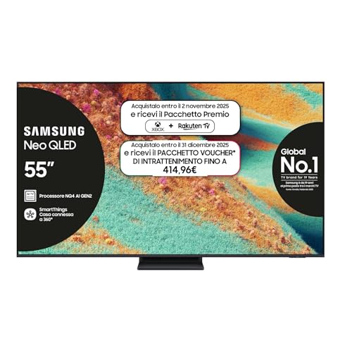 Migliori TV sotto i 1000 euro Samsung Smart TV 55'' QE55QN85FAUXZT Neo QLED 4K, NQ4 AI Gen2 Processor, 4K AI Upscaling, Dolby Atmos & OTS Lite, Simple Chamfer Design, 2025
