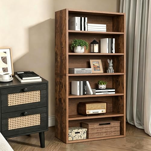 Image of HealSmart 6 Tier Bookcase, Industrial 6 Book Shelf, 9.2 inch D x 23.8 inch W x 63 inch H Tall Open Cube Storage Organizer for Home Office, Living Room, Bedroom and Dinning Room, Brown