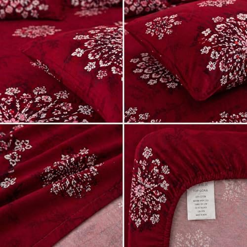 Image of Castiqa Elastic Fitted Supersoft Premium Brushed Cotton 200TC King Size Bedsheets with 2 Pillow Covers (Fits Upto Mattress of 10 Inches) (King (72x78), Wine Mandala)