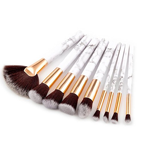 Toamen Pinceau de Maquillage Femmes Marbre Fard à joues Pinceaux d'ombre à paupières Garniture Surligner Ensemble Trousse 9 Pcs Cosmétique Blanc Cover
