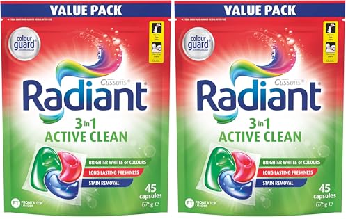 Radiant Active Clean 3 in 1 Laundry Detergent, 675 g (45 Capsules) (Pack of 2)