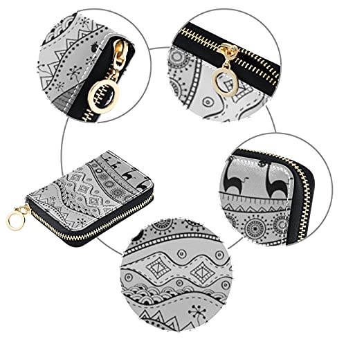 African Hand Drawn Ethnic Tribal Black Grey Pattern Credit Card Coin wallet, Key Change Organizer Zipper Purse Compact Clutch Pouch Pocket, RFID Blocking Women Leather Card Holder3
