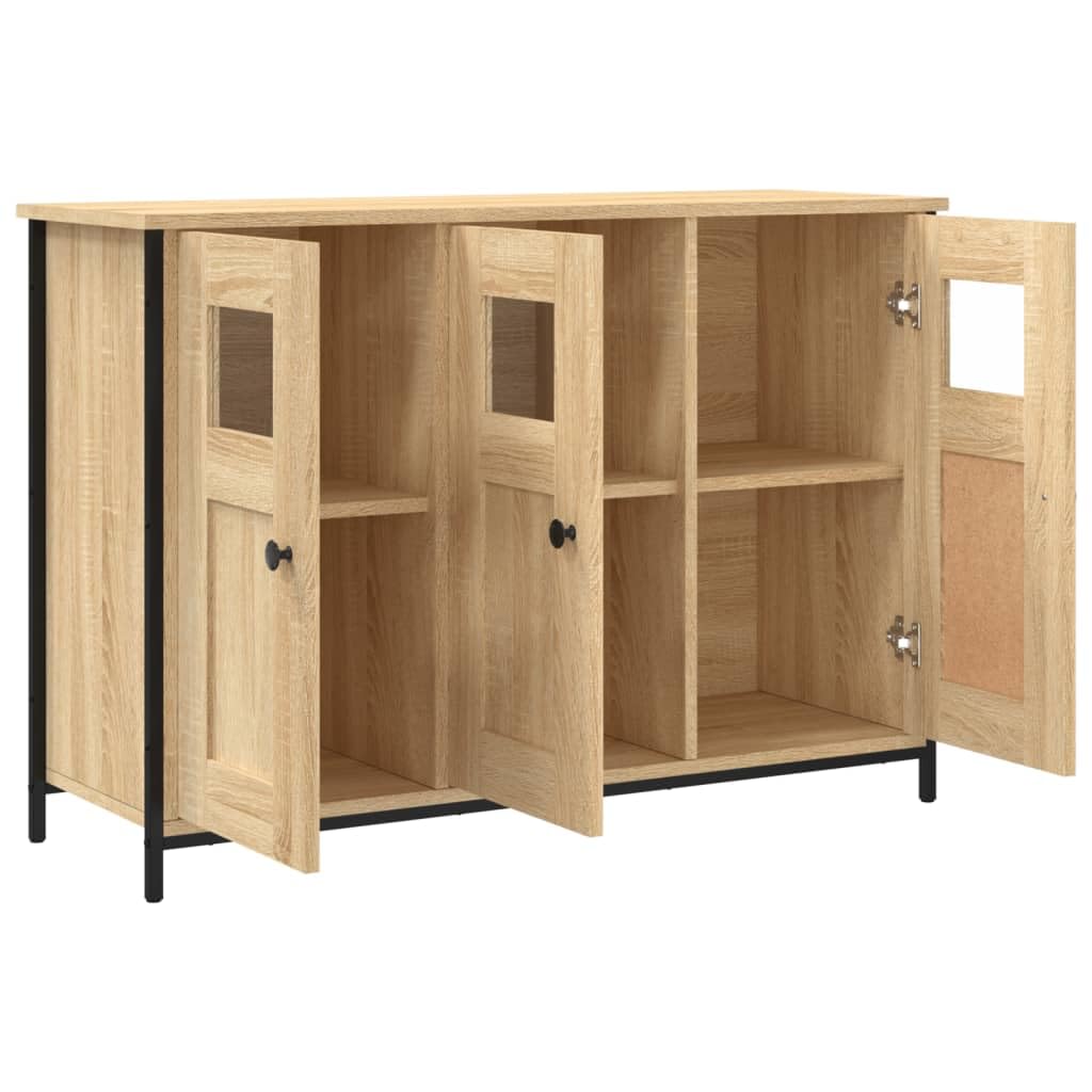 Credenza Rovere Sonoma 100x35x70 cm in Legno Multistrato e Vetro