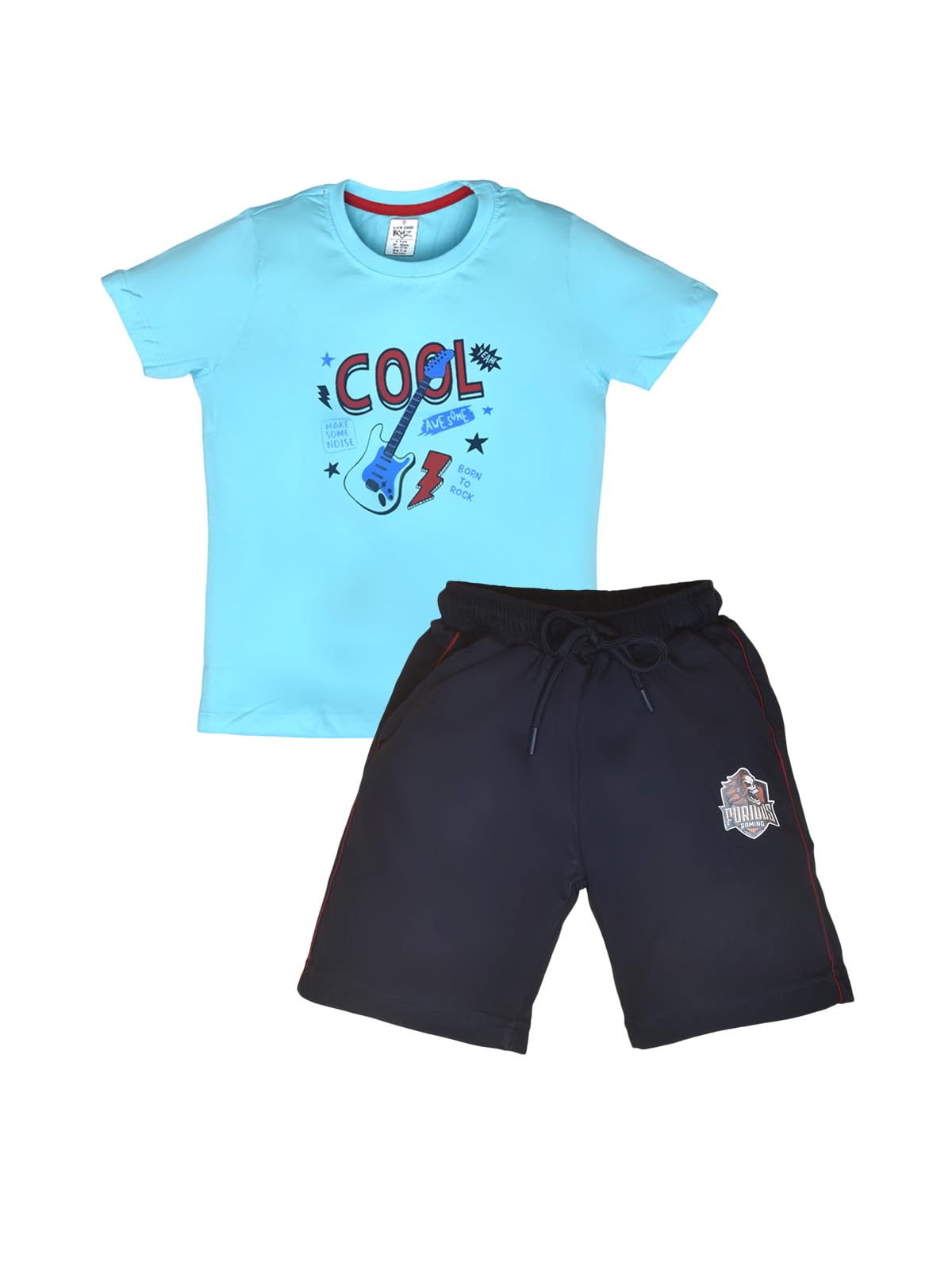 Lux Cozi Set ragazzo in puro cotone, girocollo, mezza manica, maglietta e pantaloni corti, set di maglietta e pantaloncini per ragazzi, le stampe possono variare
