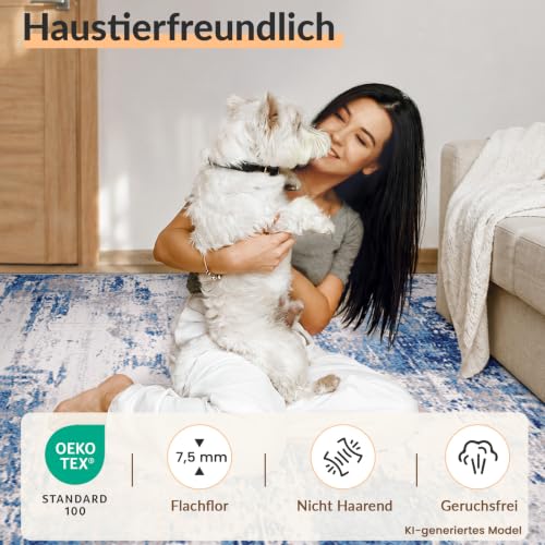 INOVADAY Abstrakt Waschbarer Teppich 120x180 cm Blau/Grau – Ansicht 6