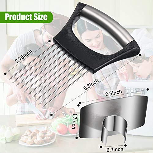6 Pieces Stainless Steel Finger Guards Knife Cutting Protector and 1 Piece Stainless Steel Onion Holder Slicer Vegetable Potato Cutter Slicer for Kitchen Slicing Dicing Chopping