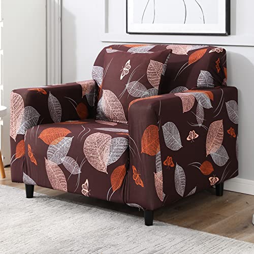 Image of HOKIPO 95% Polyester, 5% Spandex Elastic Stretchable Sofa Cover 1 Seater, Dark Brown Leaf (AR-4093-D19)