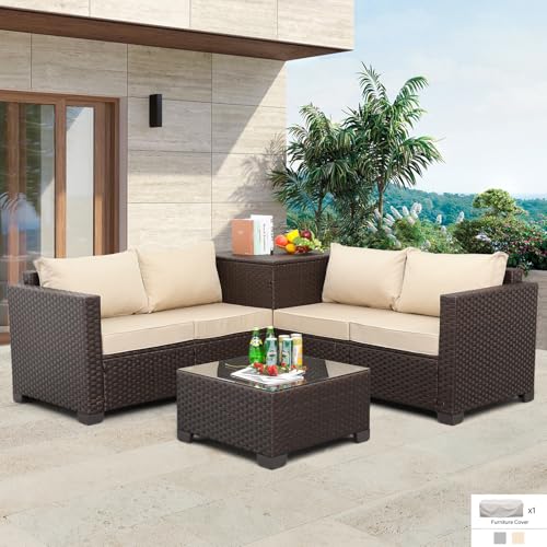 Valita Patio PE Wicker Furniture Set 4 Pieces Outdoor Brown