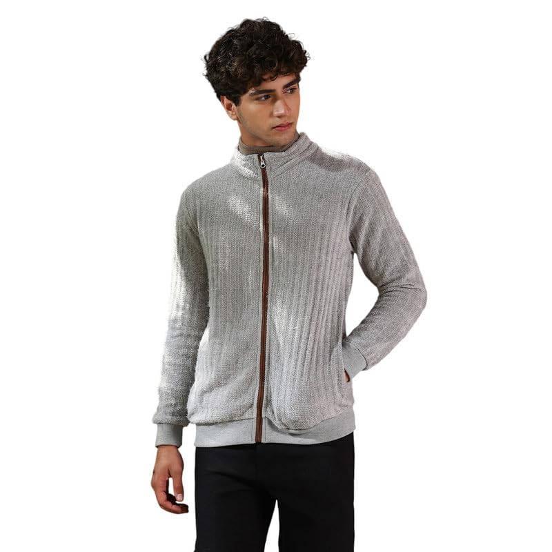 cahoot Men's Sweater | Stand Collar, Ribbed Cuff Sleeves, Zipper Closure, Ribbed-Straight Hem | Solid Fur for Casual-picture-41
