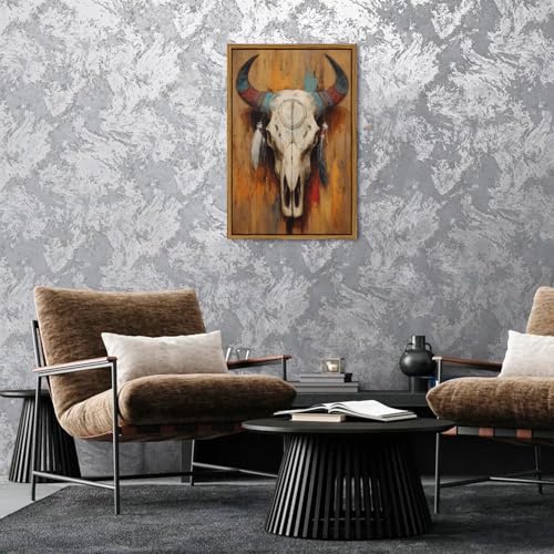 Image of AIYISU Western Bull Skull Canvas Wall Art Rustic Tribal Cow Skull Wall Decor, Southwestern Boho Prints Painting Rustic Western Farmhouse Artwork for Living Room Bedroom Office Home Decorations 24x36