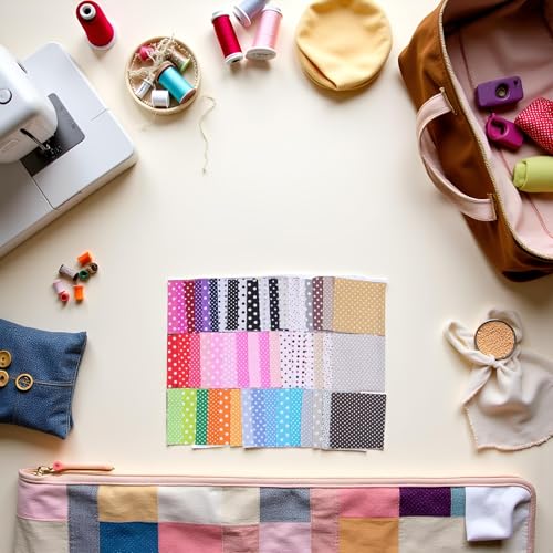 Image of 50Pcs 4 inch x 4 inch Top Cotton Craft Fabric Bundle Squares Patchwork DIY Sewing Scrapbooking Quilting Floral Dot Pattern Artcraft Polka Dot (10cm x 10cm)